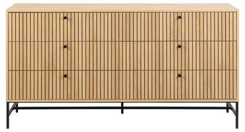 Komoda Albany nowoczesna ryflowana dąb naturalny 158 cm 6 szuflad na nóżkach do salonu Actona