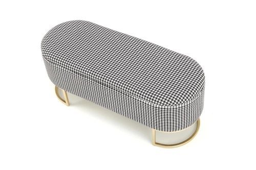Ławka tapicerowana Edessa ze schowkiem do przedpokoju w pepitkę glamour na złotych nogach