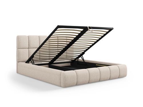 Łóżko tapicerowane Bellis beżowe 200x200 z pojemnikiem nowoczesne do sypialni