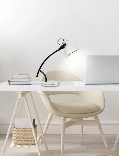 Lampka nocna Zumba nowoczesna metalowa biało-czarna do sypialni i na biurko 38 cm