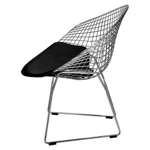 Krzesło do jadalni HarryArm inspirowane Diamond Armchair srebrne metalowe z podłokietnikami