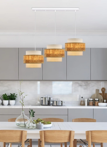 Lampa wisząca Cork biały 3x40W E27  abażur biały+beżowy