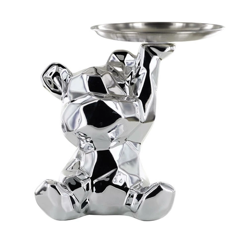 Figurka dekoracyjna Miś origami Intesi ceramiczna ze srebrną tacą do salonu i przedpokoju