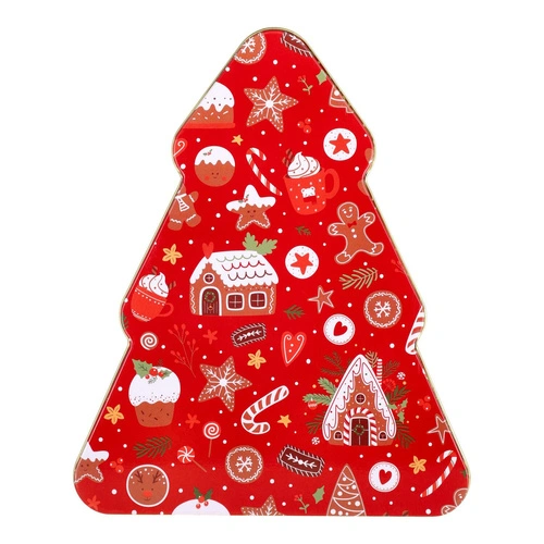 Intesi świąteczne pudełko dekoracyjne metalowe choinka czerwone do salonu 19 cm