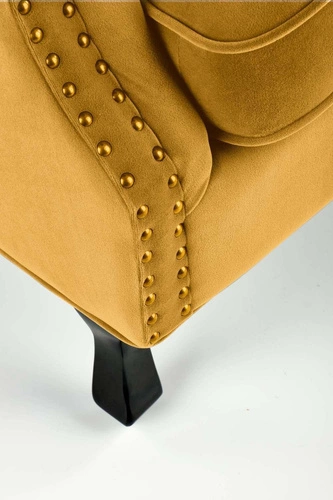 Fotel wypoczynkowy Vader welur żółty nowoczesny do salonu na wysokich drewnianych nogach