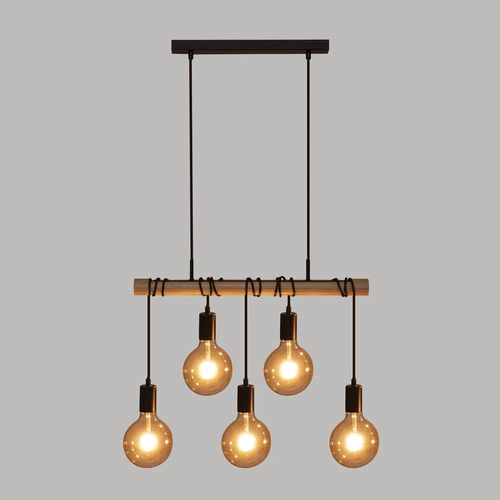 Lampa wisząca Jake industrialna drewniana 5-punktowa regulowana do salonu i kuchni Atmosphera
