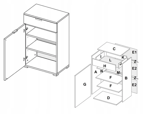 Komoda Lana 60 cm z szufladami dąb craft szary nowoczesna do sypialni Intesi