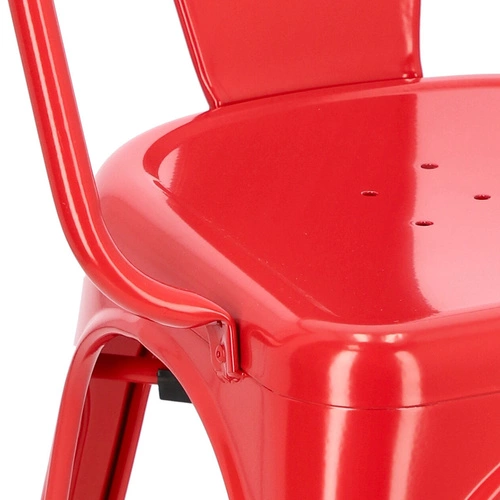 Krzesło metalowe Paris Arms czerwone inspirowane Tolix do jadalni i kuchni z podłokietnikami