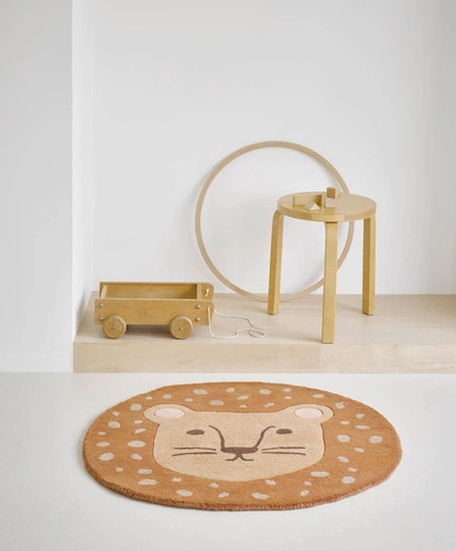 Dywan do pokoju dziecka Decor Kids Lion okrągły wełniany nowoczesny 80x80 cm pomarańczowy