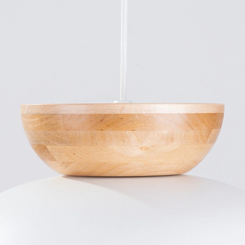 Lampa wisząca MARION biała skandynawska okrągła do salonu i jadalni drewno stal 130 cm