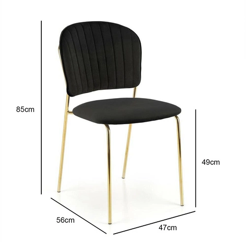 Krzesło tapicerowane welur Rachel czarne na złotych nogach nowoczesne do salonu Intesi