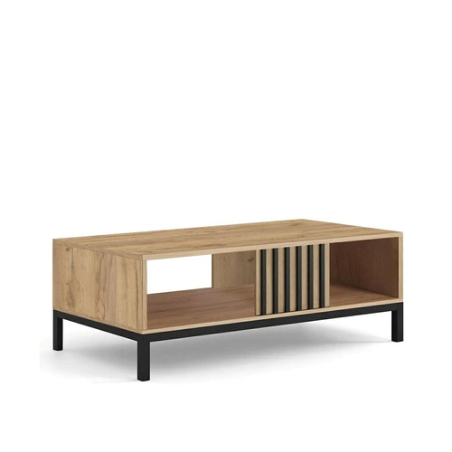 Stolik kawowy prostokątny Markle dąb craft czarny z półką nowoczesny do salonu 92x50 cm