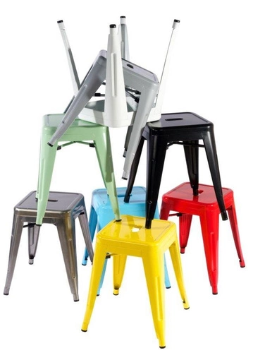 Taboret metalowy Paris żółty inspirowany Tolix do kuchni i jadalni w stylu industrialnym