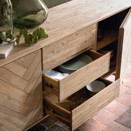 Komoda Aeris 180 cm drewniana z szufladami jodełka skandynawska do salonu Atmosphera