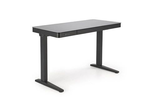 Biurko nowoczesne z regulacją wysokości Alembe Intesi czarne szklane do pracy z portem USB