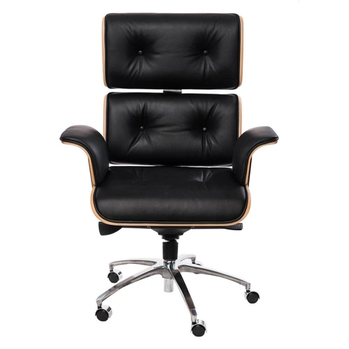 Fotel biurowy ergonomiczny VIP czarny skórzany obrotowy z podłokietnikami do biura D2.DESIGN