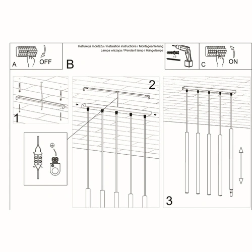 Lampa wisząca Pastelo 5-punktowa biała nowoczesna nad stół do kuchni i jadalni