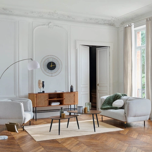 Sofa dwuosobowa Isée szara aksamitna nowoczesna z podłokietnikami do salonu Atmosphera