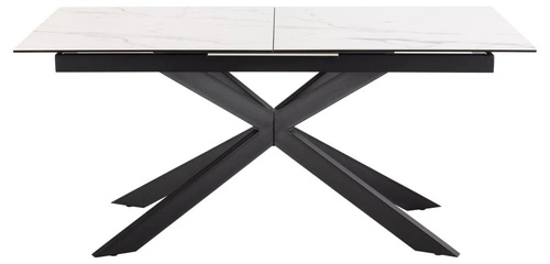 Stół rozkładany do jadalni Irwine Akranes biały ceramiczny blat czarne nogi nowoczesny 168–210x90 cm