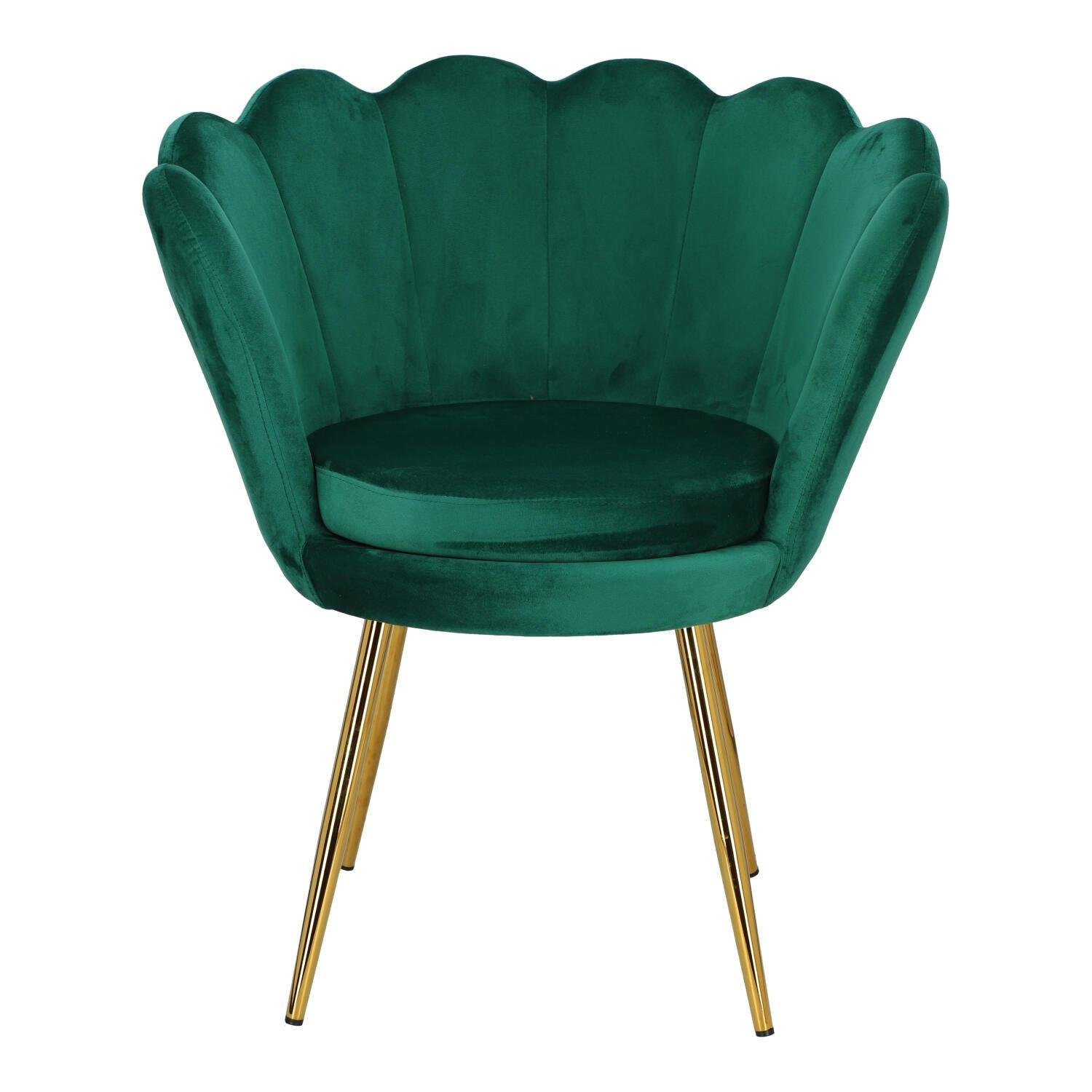 Fotel muszelka Fiona welurowy zielony glamour do salonu z podłokietnikami Intesi