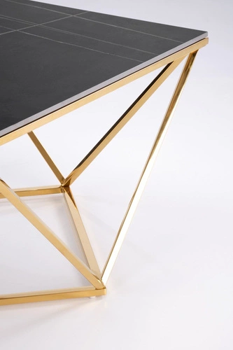 Stolik kawowy Artus kwadratowy czarny marmur i złoty nowoczesny glamour do salonu 80x80 cm