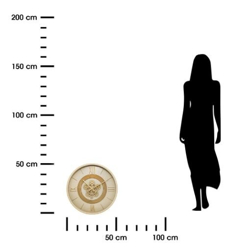 Nowoczesny zegar ścienny Guiliana 50 cm złoty z widocznym mechanizmem do salonu Atmosphera