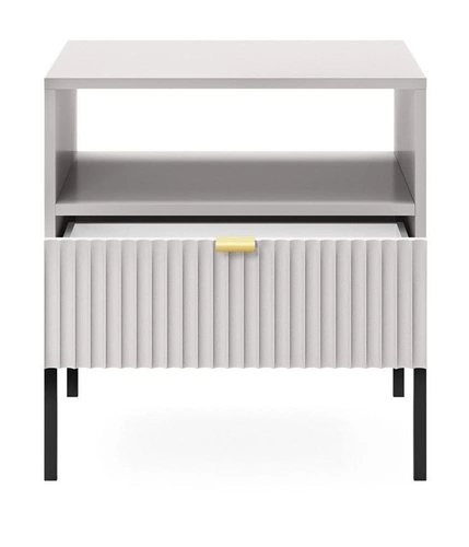 Szafka nocna szara ryflowana 54 cm z szufladą glamour Intesi Delicious na wysokich nogach