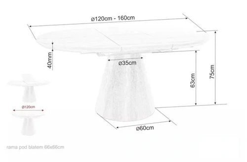 Stół okrągły rozkładany Soleil do jadalni na jednej nodze 120 cm