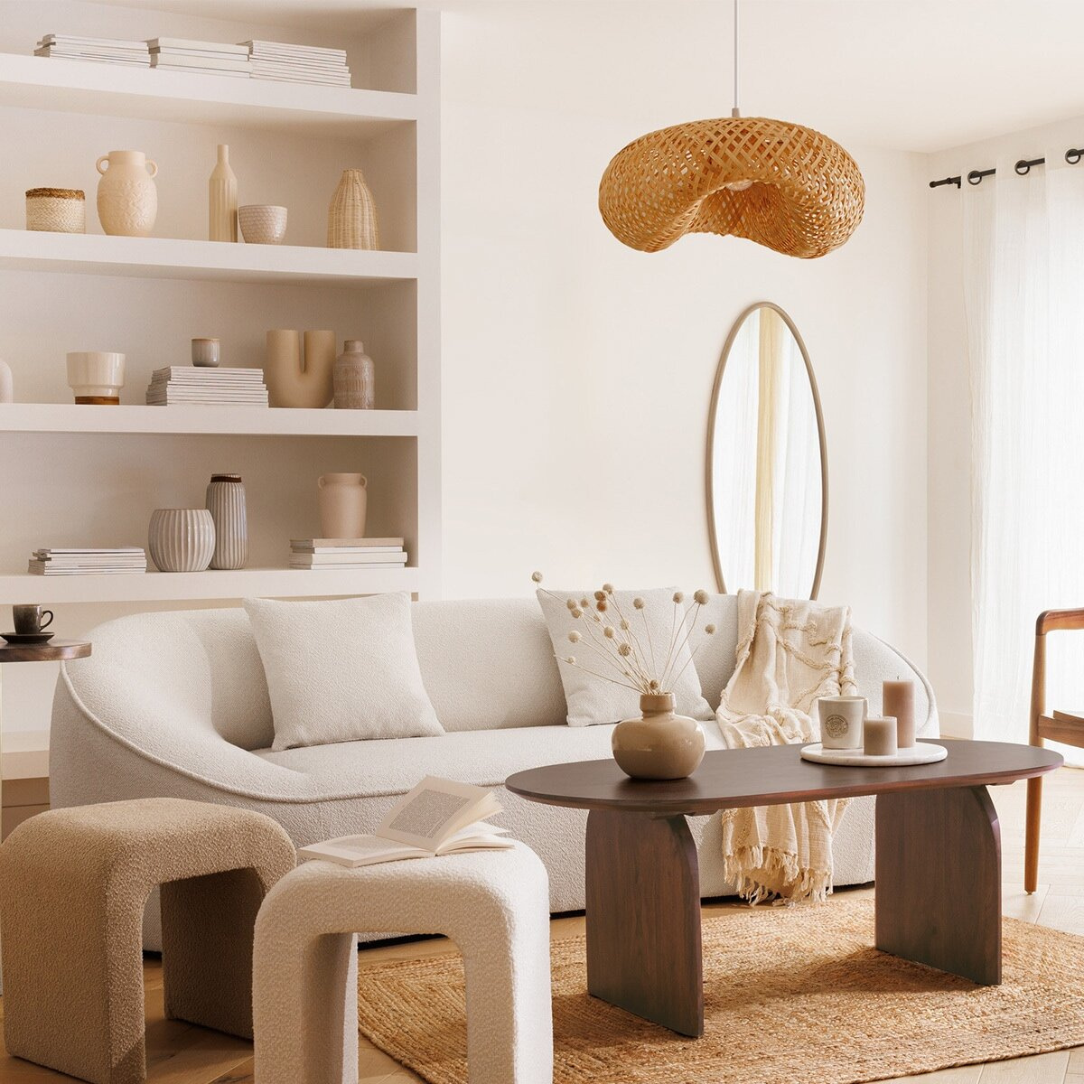 Lampa sufitowa bambusowa Beddy Atmosphera boho do salonu i jadalni nad stół 51 cm