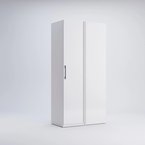 Szafa narożna Flory biała połysk nowoczesna przesuwna z półkami do sypialni