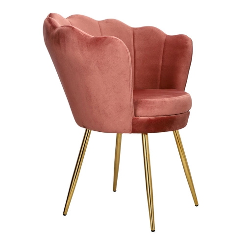 Krzesło welurowe muszelka Florencja Intesi różowe ze złotymi nogami do salonu i toaletki