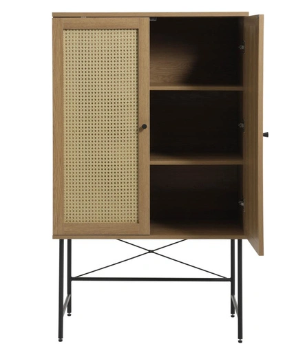 Komoda wysoka Pensacola rattan dąb nowoczesna do salonu na nóżkach