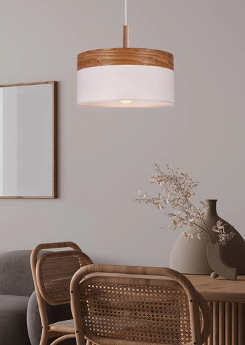 Lampa wisząca Orto biały+drewniany 1x60W E27 abażur brązowy+biały