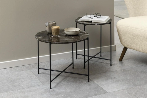 Stolik kawowy Avila okrągły niski marmurowy brązowy nowoczesny glamour do salonu 52 cm