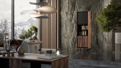 Witryna na książki i alkohol Miri orzechowa czarna nowoczesna loftowa do salonu i jadalni 179 cm