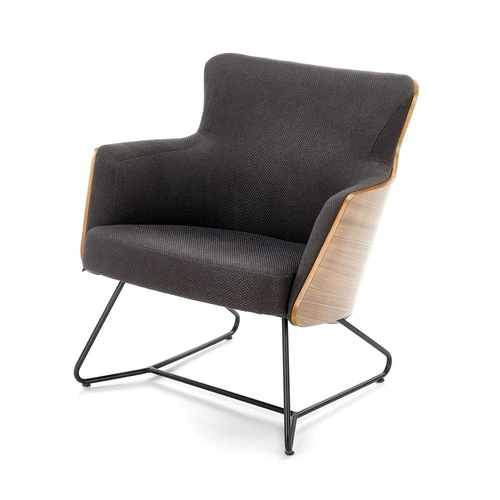 Fotel tapicerowany Calderon szary orzech na płozach do salonu nowoczesny industrialny Intesi