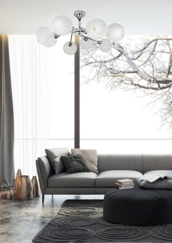 Nowoczesna lampa wisząca Raul 8-punktowa szklana chrom biała do salonu i sypialni