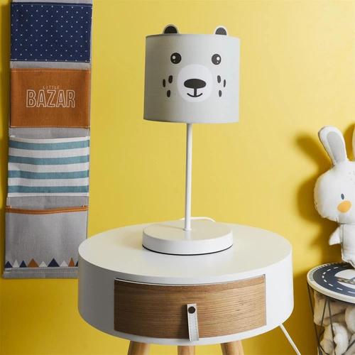 Lampka nocna do pokoju dziecka Panda biała nowoczesna stołowa z abażurem Intesi 36 cm