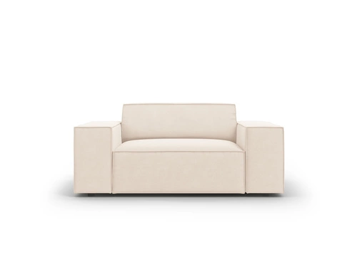 Fotel kubełkowy Jodie beżowy welur do salonu nowoczesny z podłokietnikami glamour