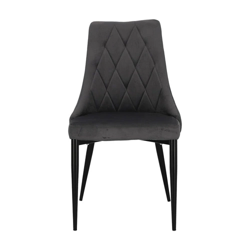 Krzesło Magnat tapicerowane welur szary glamour na czarnych metalowych nogach do jadalni Intesi