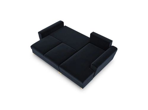 Narożnik z funkcją spania Moghan Dark Blue Velvet Prawostronna kolor nóg złoty