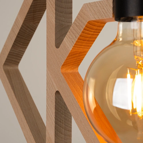 Lampa wisząca CARO nowoczesna drewniana do salonu i kuchni ażurowa naturalna 145 cm