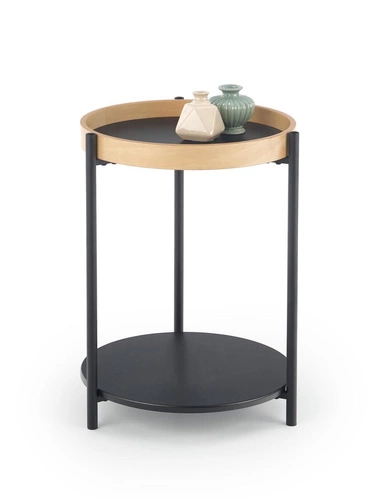 Stolik kawowy Polo okrągły loftowy czarny dąb z półką 44 cm do salonu Intesi