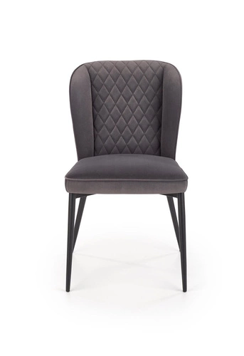 Krzesło do jadalni Emmy Intesi tapicerowane welur szare nowoczesne pikowane na czarnych nogach