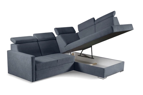 Narożnik z funkcją spania Mils XL prawostronny skandynawski do salonu granatowy szary