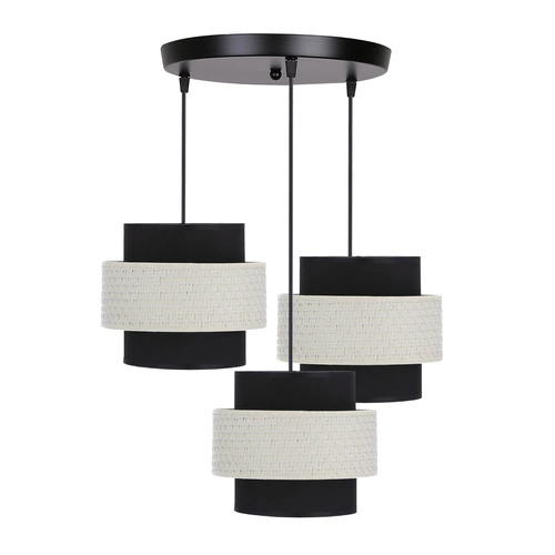Lampa wisząca Benta czarna z rattanem 3-punktowa do salonu i jadalni regulowana