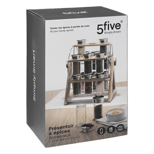 Stojak na przyprawy Bambou obrotowy z 15 szklanymi słoikami