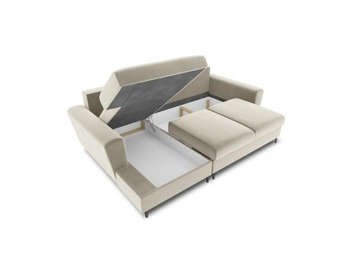 Narożnik z funkcją spania Moghan Beige Velvet Lewostronna kolor nóg czarny