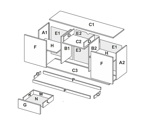 Komoda z szufladami Lana 180 cm dąb craft szary nowoczesna do salonu Intesi