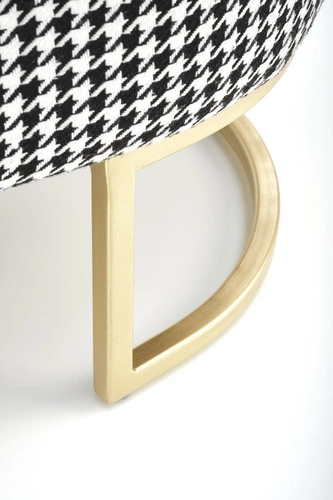 Ławka tapicerowana Edessa ze schowkiem do przedpokoju w pepitkę glamour na złotych nogach